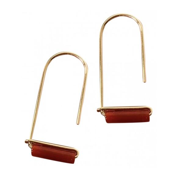 NEW REVOLVE NORDSTROM 18kt Gold Filled Vermeil Orange Red Carnelian Bead Earring - Picture 3 of 8